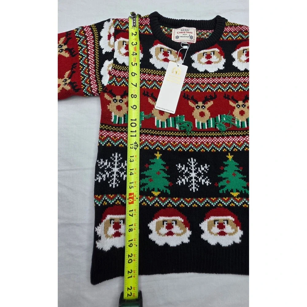 Daisys Boutique Santa Reindeer Ugly Christmas Sweater Black Red Mens Medium NWT